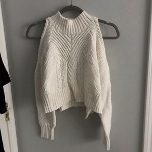 White Cold-Shoulder Crop Mock TNeck